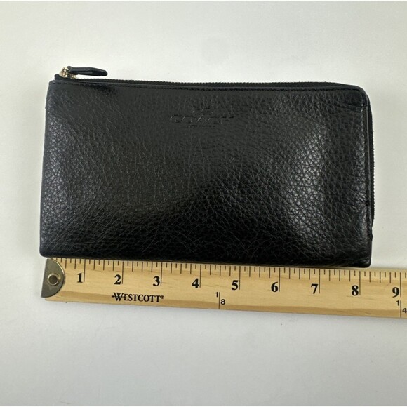 Coach Double Zip Wallet Wrislet Black Pebbled Soft Leather Small F53561 Card - Picture 15 of 16